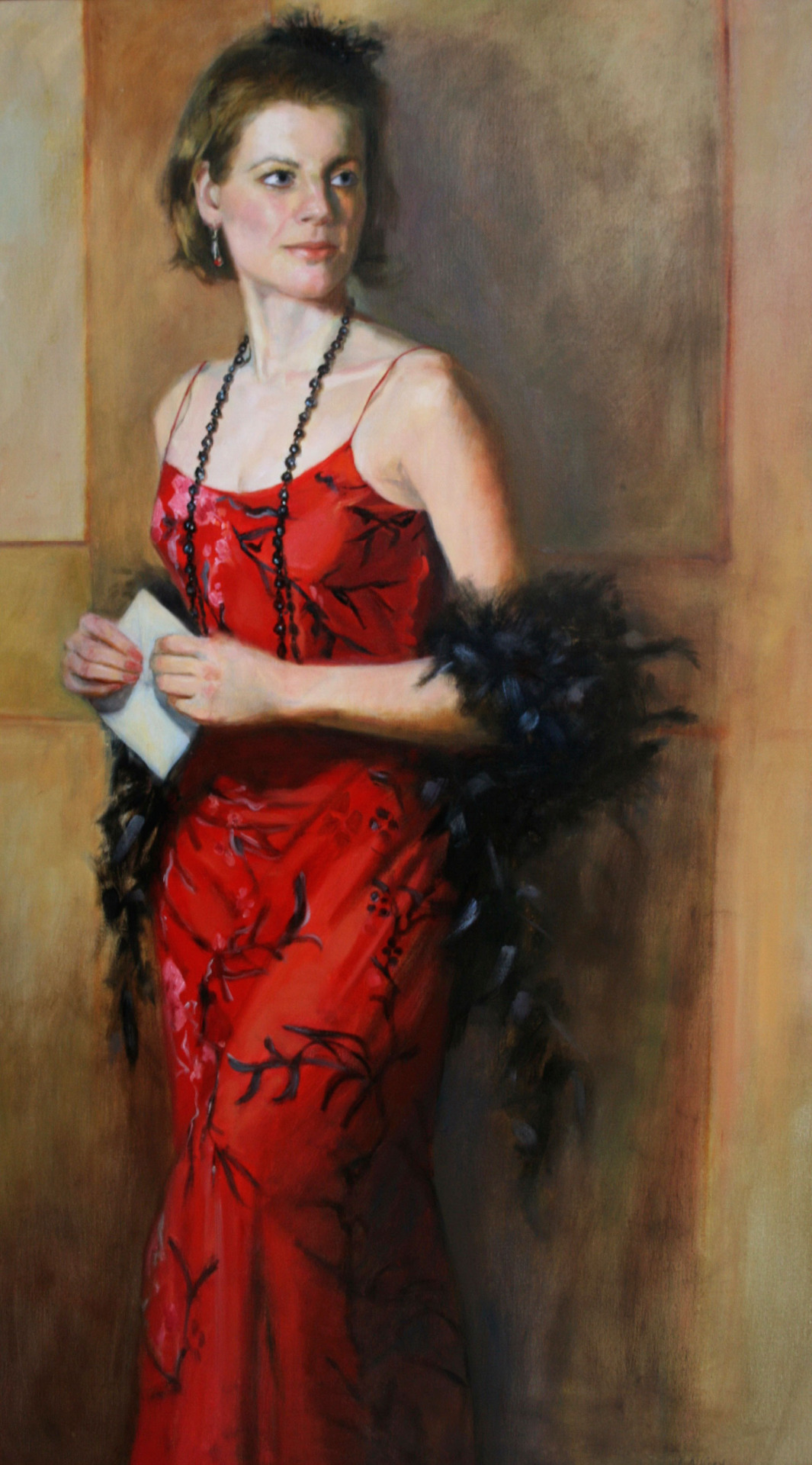 Lady in Red oil portrait painting won the John Singer Sargent People's award